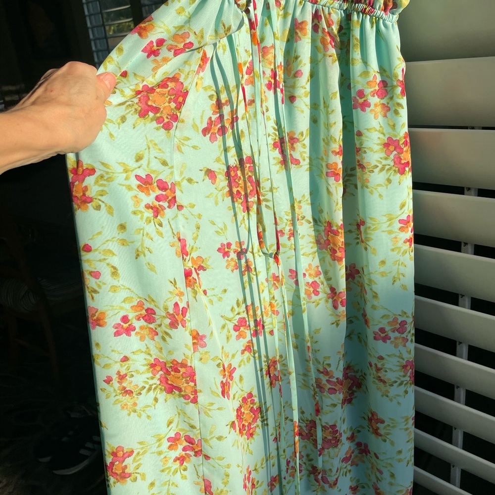 Beautiful Floral Maxi Dress in Turquoise Blue and Pink - Worn Once